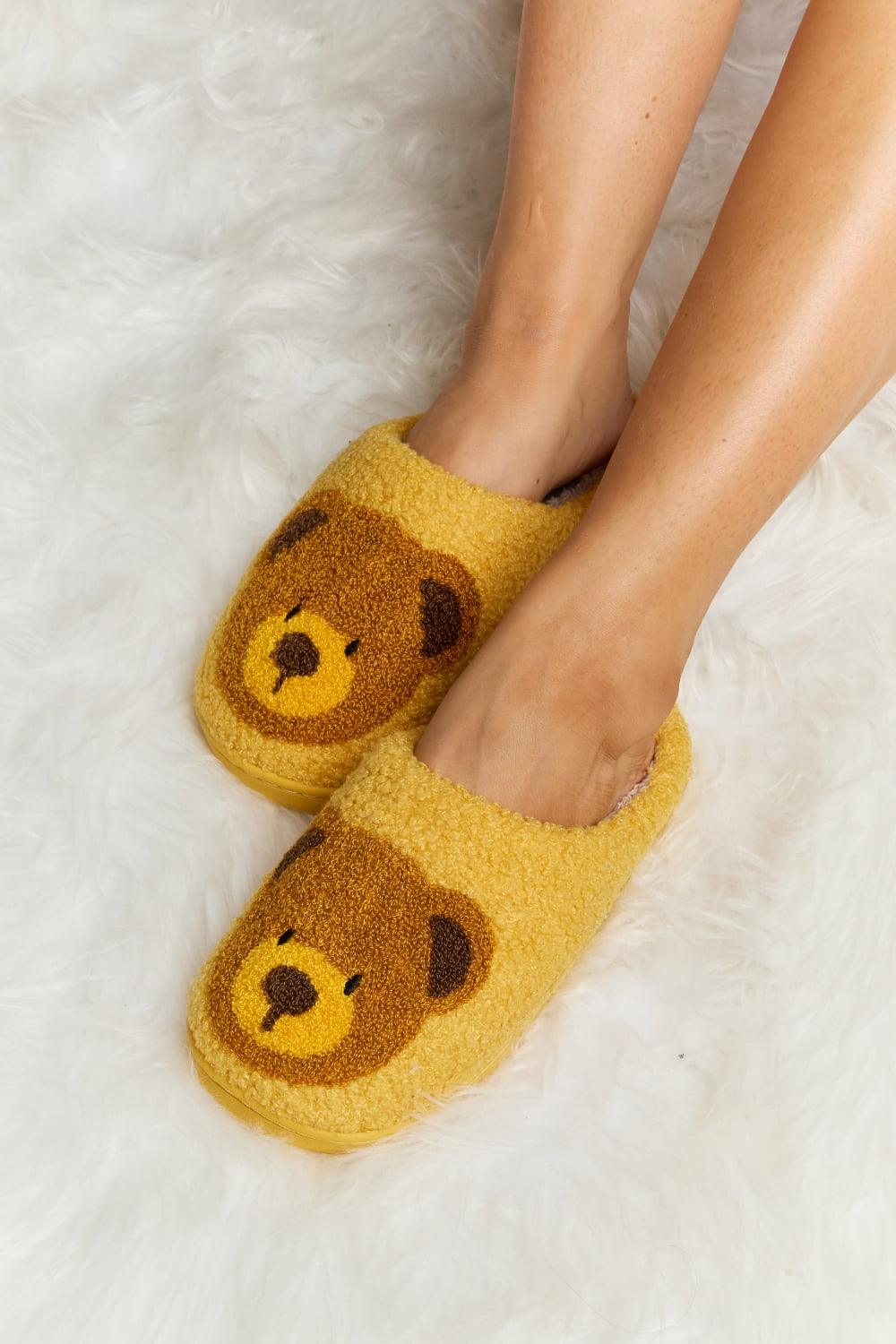 Teddy Bear Print Plush Slide Slippers - Wildflower Hippies