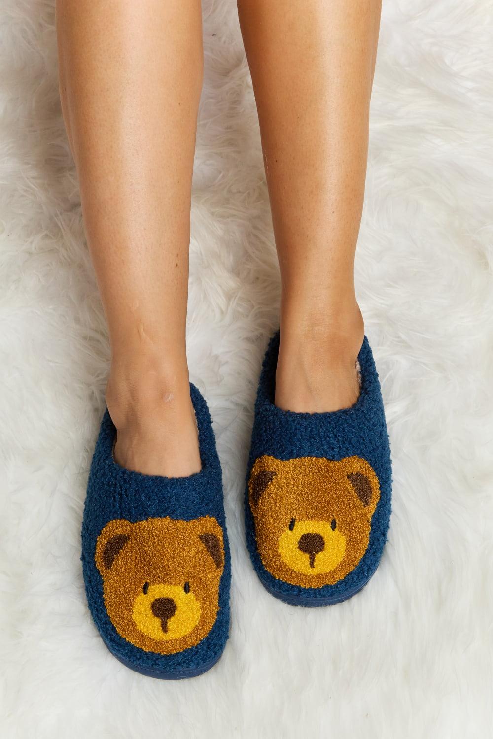 Teddy Bear Print Plush Slide Slippers - Wildflower Hippies