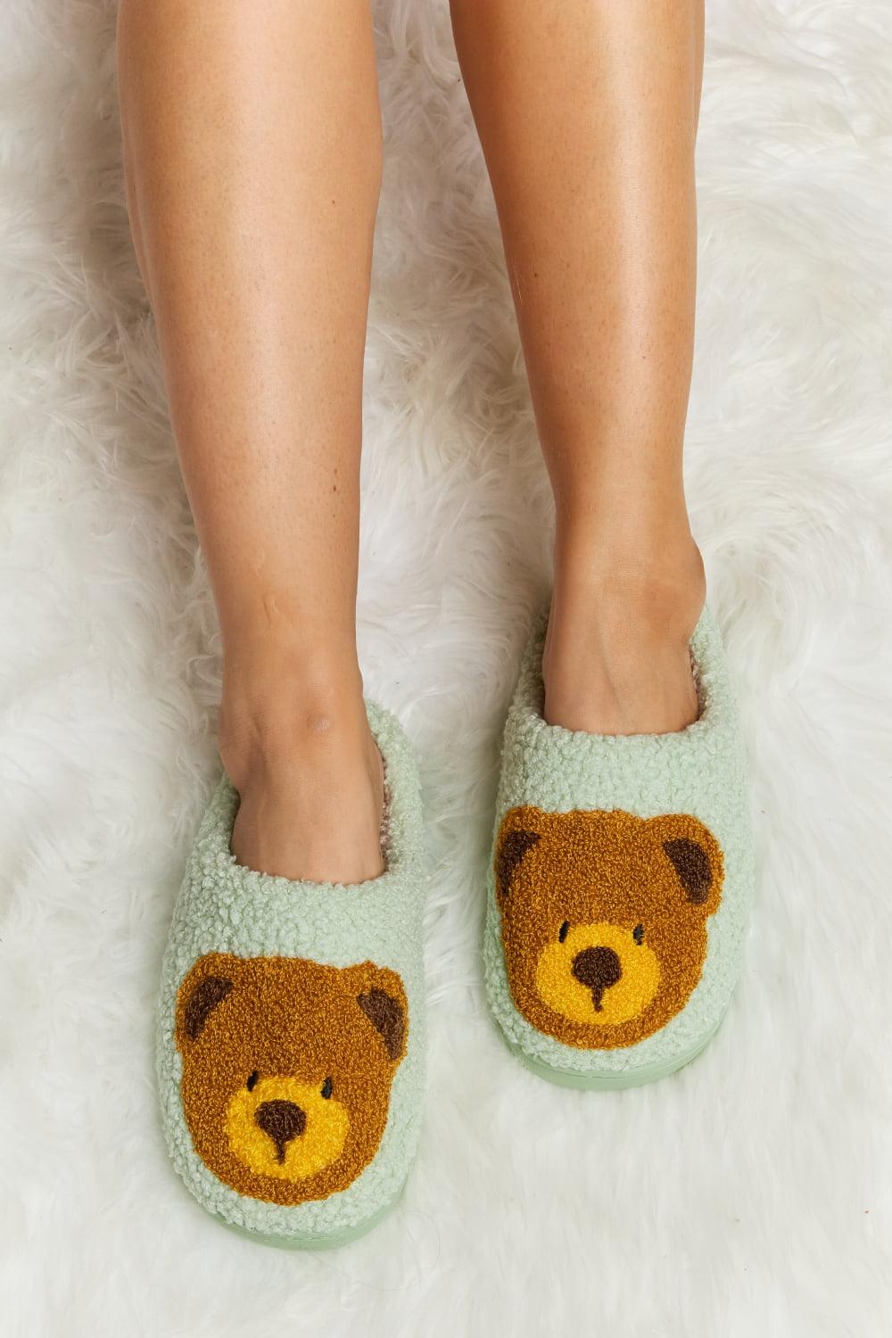 Teddy Bear Print Plush Slide Slippers - Wildflower Hippies