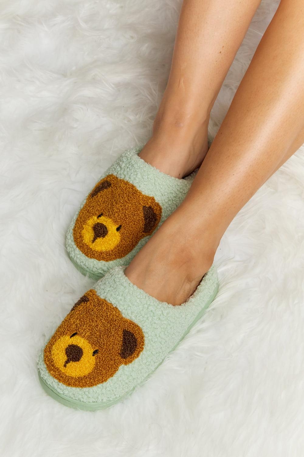 Teddy Bear Print Plush Slide Slippers - Wildflower Hippies