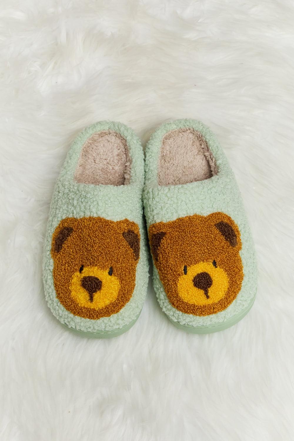 Teddy Bear Print Plush Slide Slippers - Wildflower Hippies