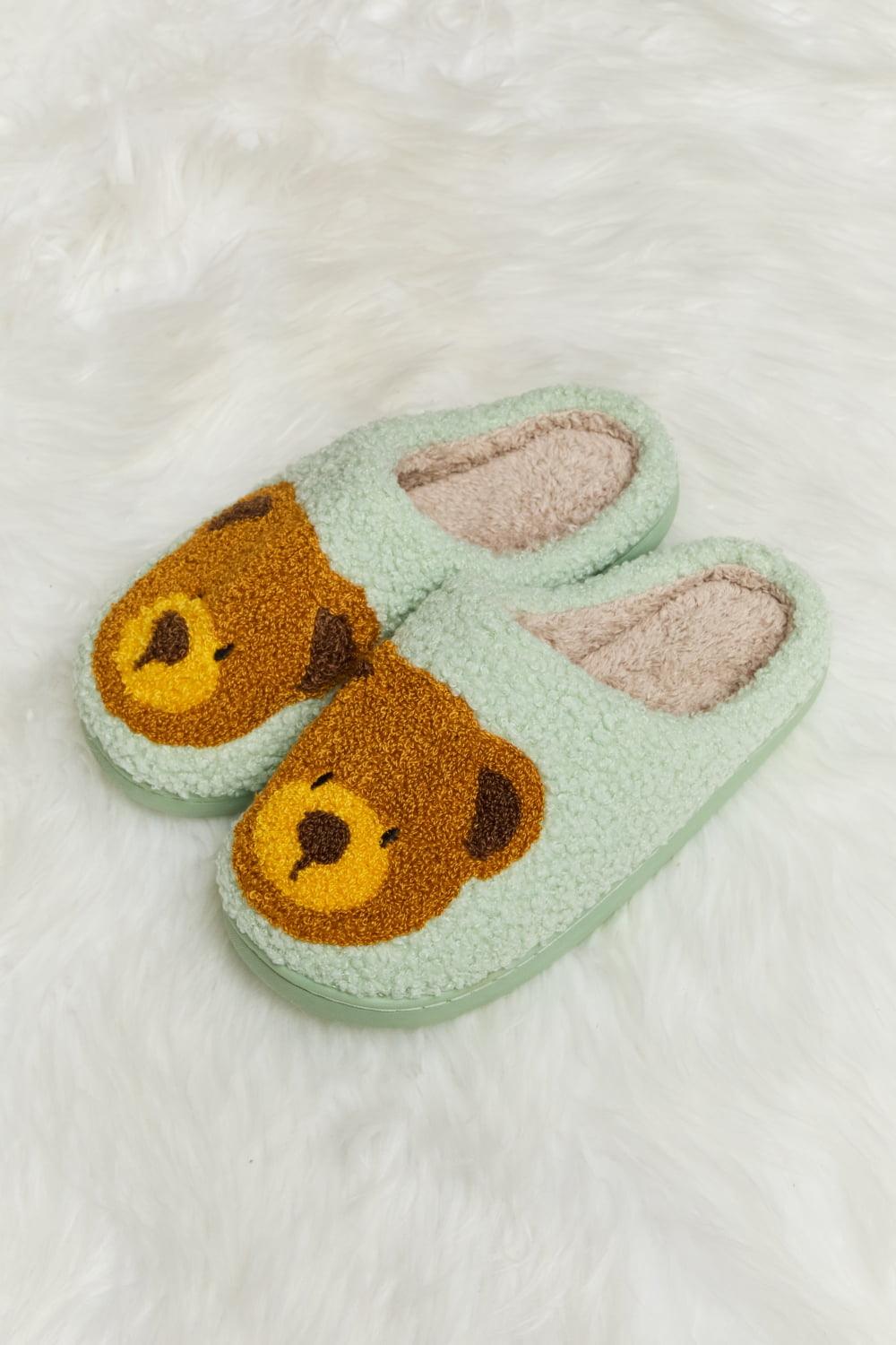 Teddy Bear Print Plush Slide Slippers - Wildflower Hippies