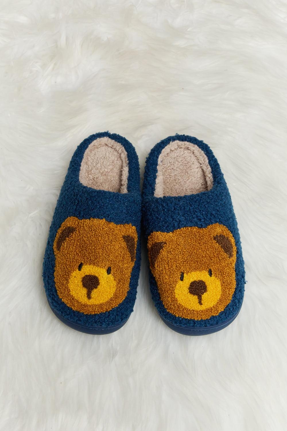 Teddy Bear Print Plush Slide Slippers - Wildflower Hippies