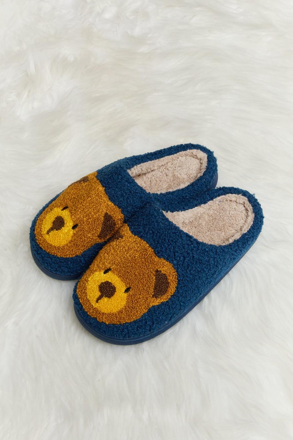 Teddy Bear Print Plush Slide Slippers - Wildflower Hippies