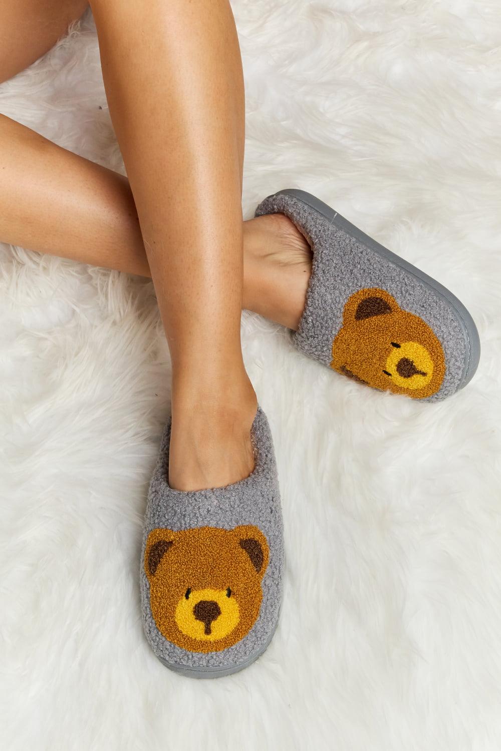 Teddy Bear Print Plush Slide Slippers - Wildflower Hippies