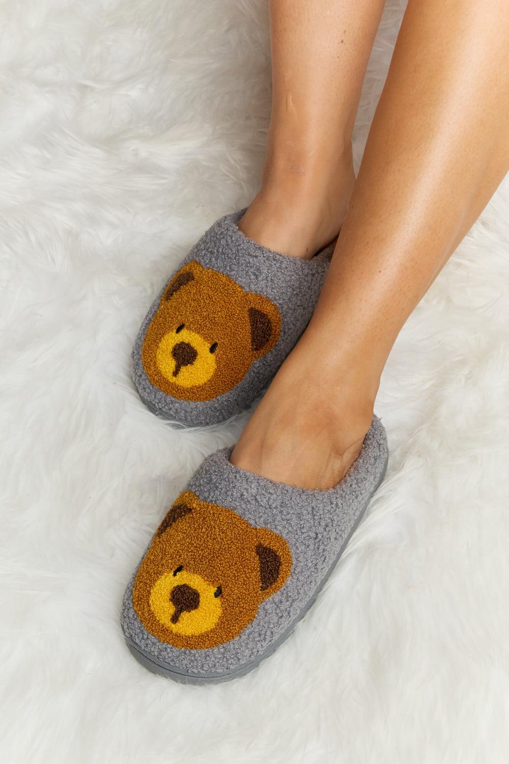 Teddy Bear Print Plush Slide Slippers - Wildflower Hippies