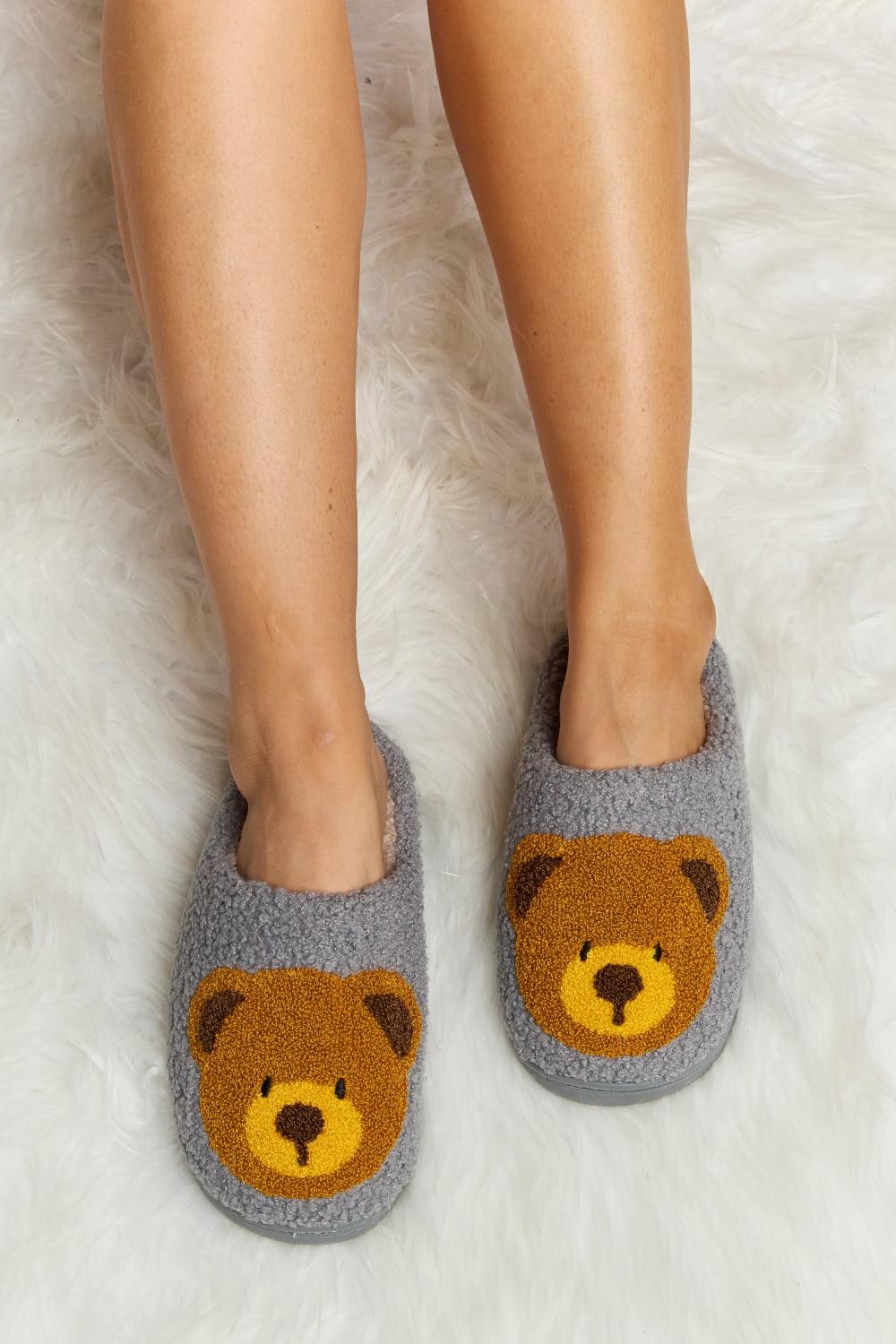 Teddy Bear Print Plush Slide Slippers - Wildflower Hippies