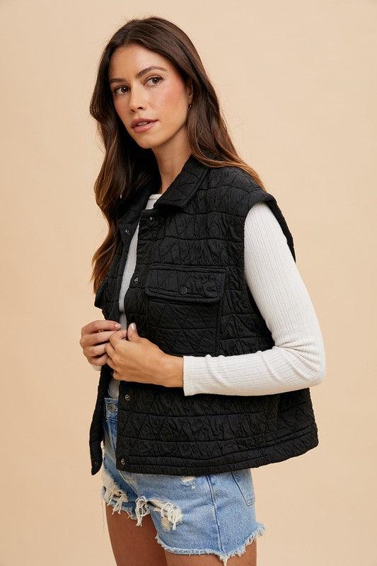 Texture Quilted Snap Down Vest Coat - Wildflower Hippies