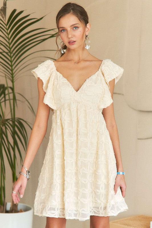 Tie Back V-Neck Ruffle Sleeve Dress - Wildflower Hippies