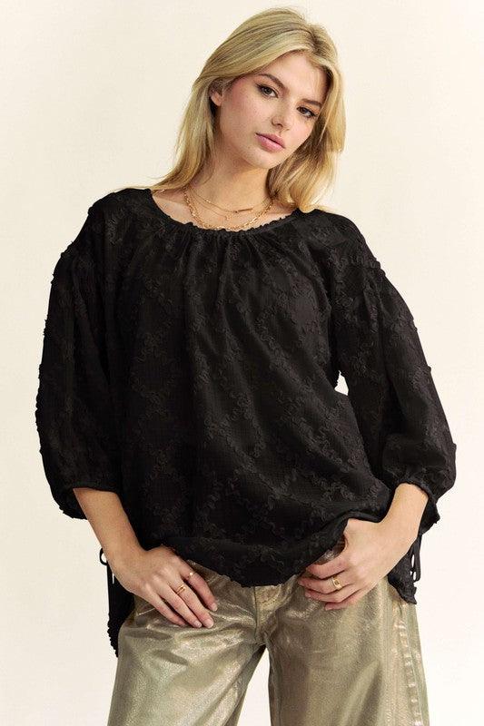 Tied Round Neck Mesh Blouse - Wildflower Hippies