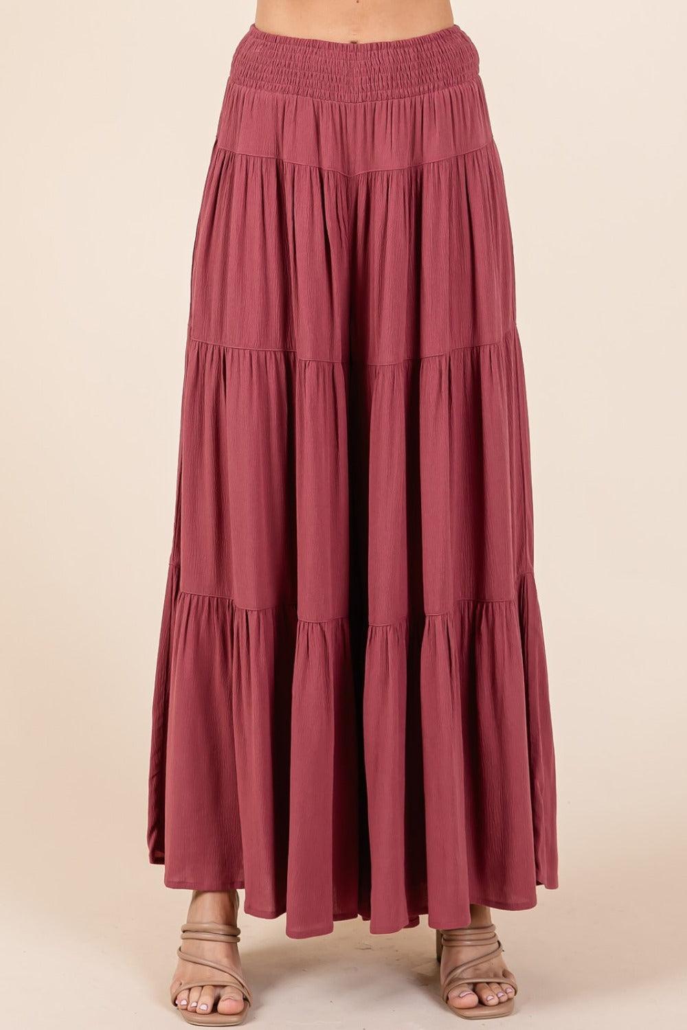 Tier Detail Smocked Elastic Waist Wide Leg Pants - Wildflower Hippies