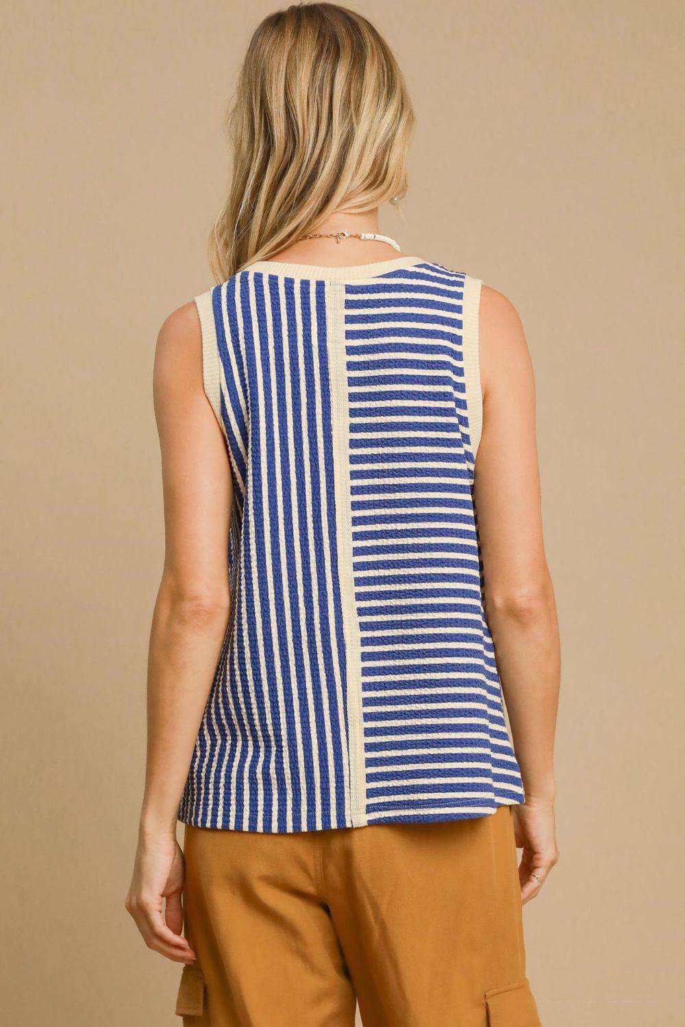 Round Neck Texture Striped Tank - Wildflower Hippies