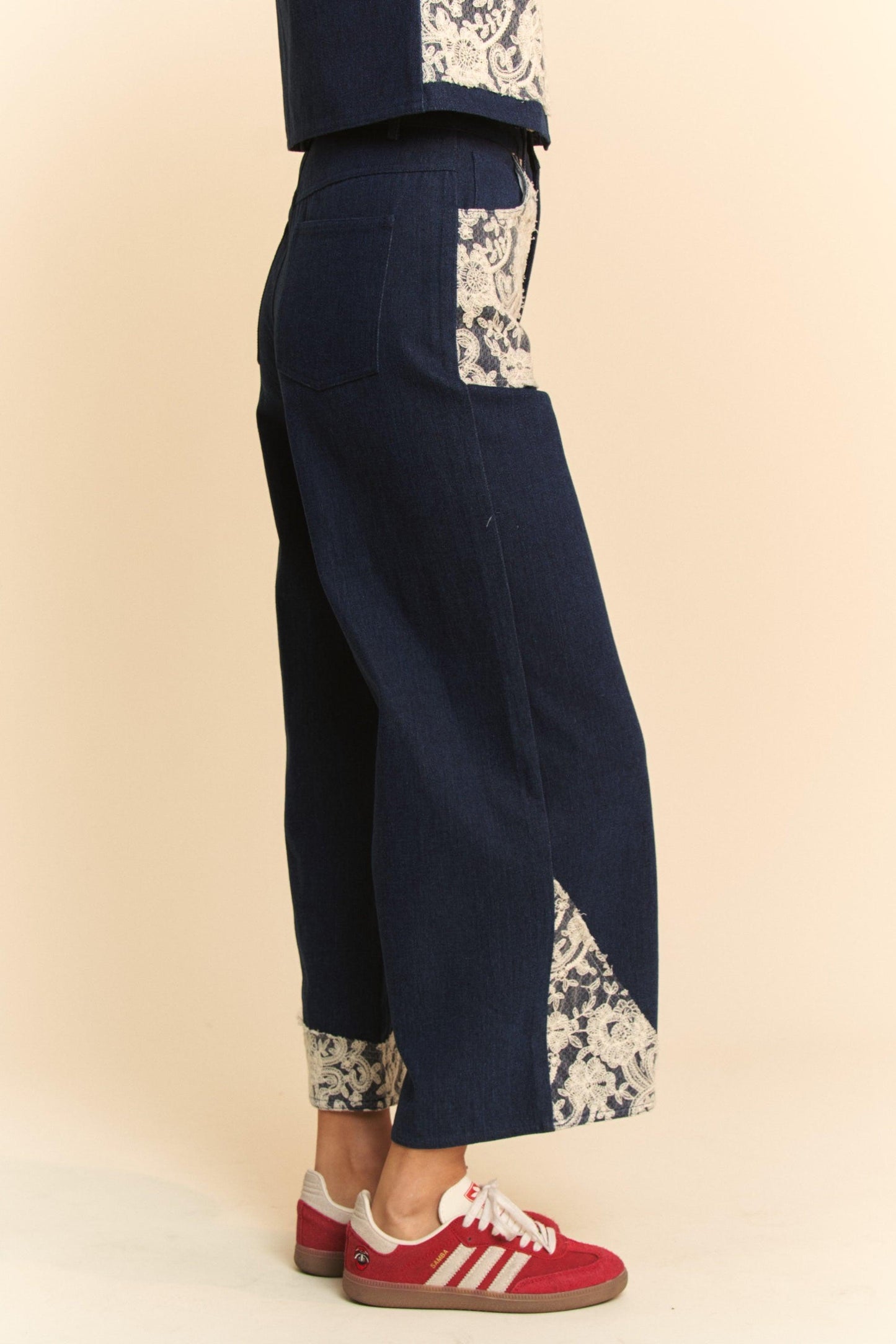 Lace Applique Wide Leg Jeans - Wildflower Hippies