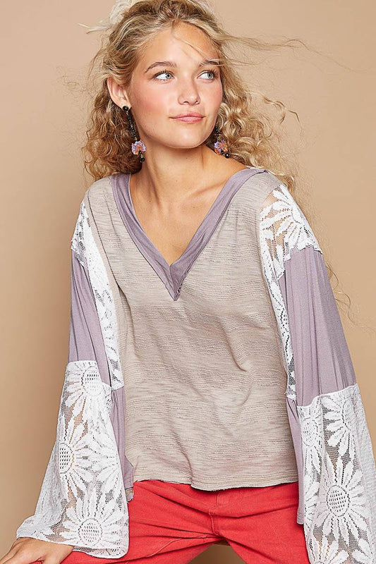 Lace Detail V-Neck Flare Sleeve Blouse - Wildflower Hippies