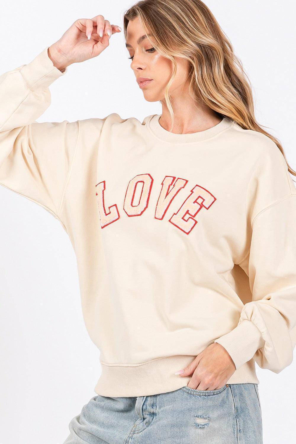 LOVE Path Applique Drop Shoulder Sweatshirt - Wildflower Hippies