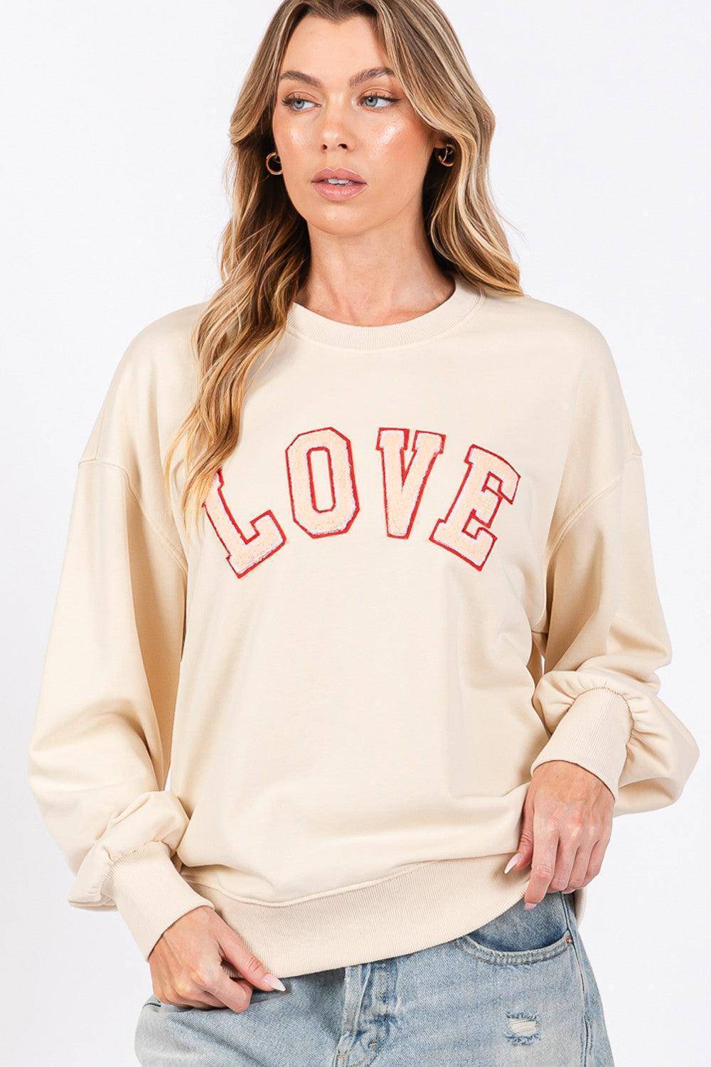 LOVE Path Applique Drop Shoulder Sweatshirt - Wildflower Hippies