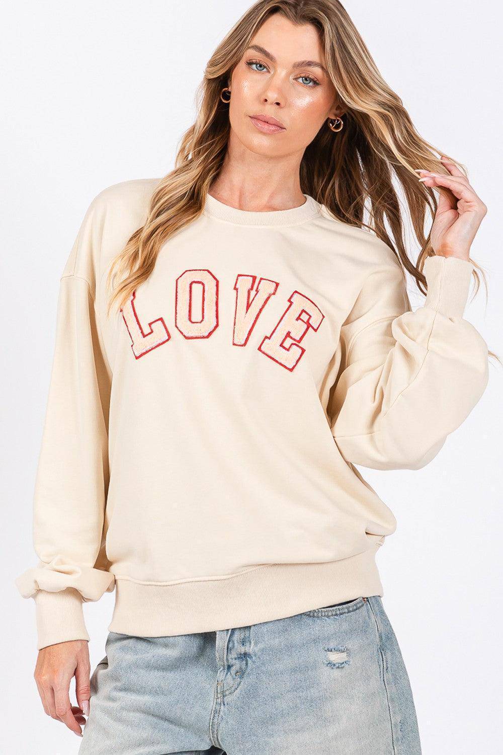 LOVE Path Applique Drop Shoulder Sweatshirt - Wildflower Hippies