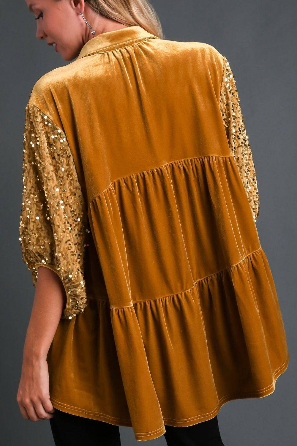 Sequin Detail Tiered Back Half Sleeve Shirt - Wildflower Hippies