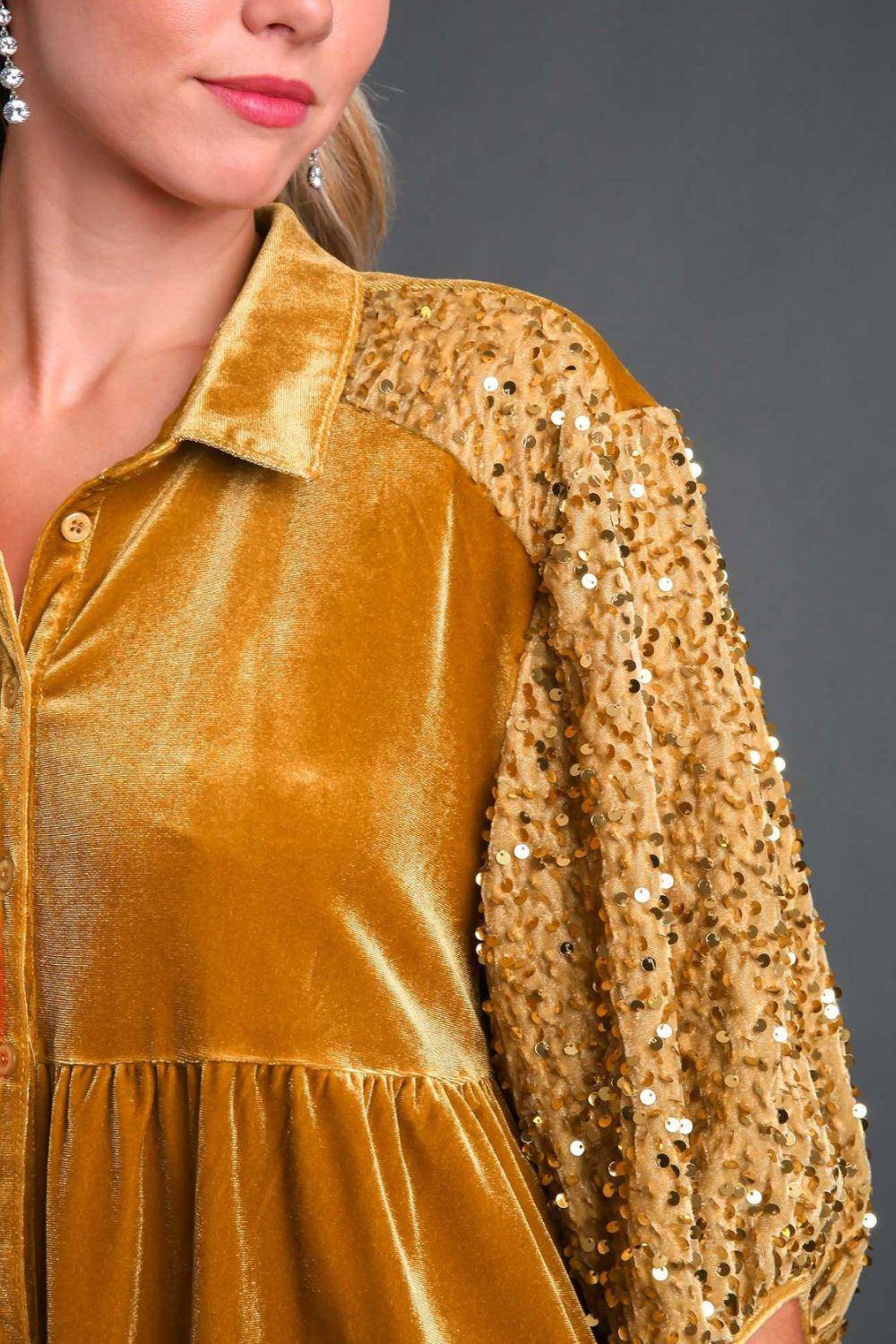 Sequin Detail Tiered Back Half Sleeve Shirt - Wildflower Hippies