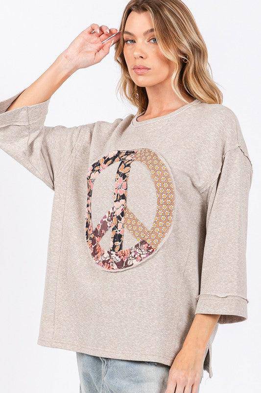 Floral Peace Patch Round Neck Top - Wildflower Hippies