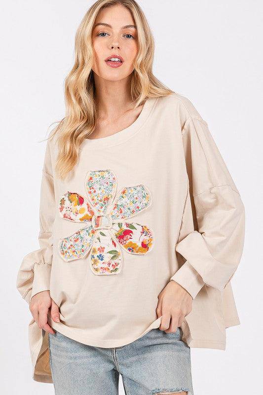 Flower Patch Dropped Shoulder Oversize Top - Wildflower Hippies