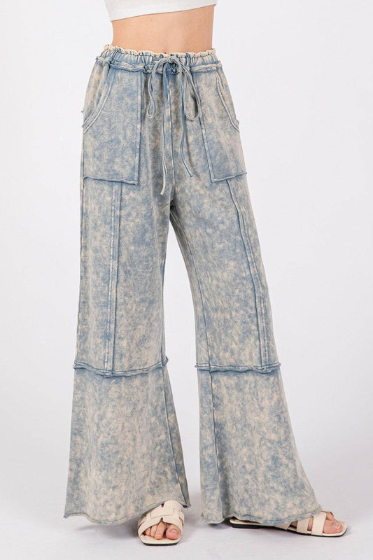 Mineral Washed Terry Wide Leg Pants - Wildflower Hippies