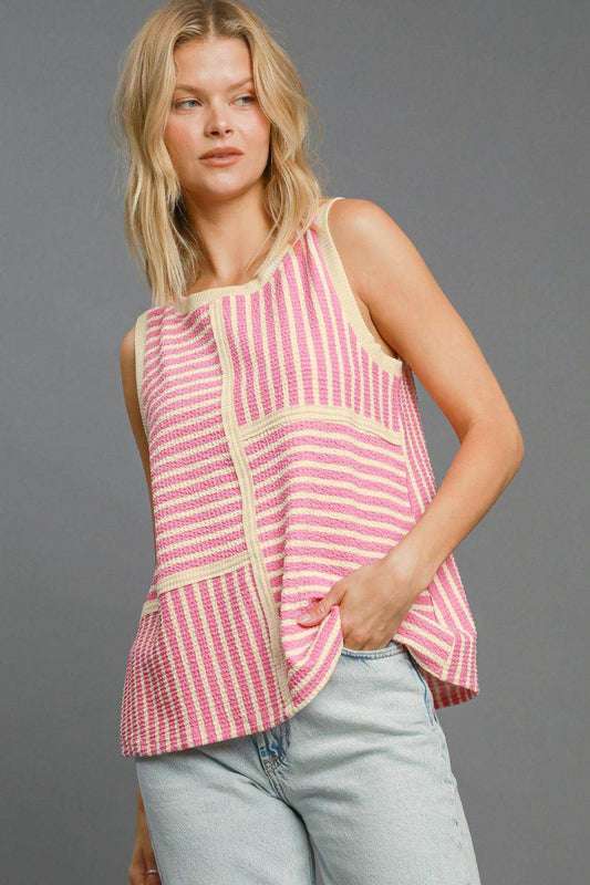 Round Neck Texture Striped Tank - Wildflower Hippies