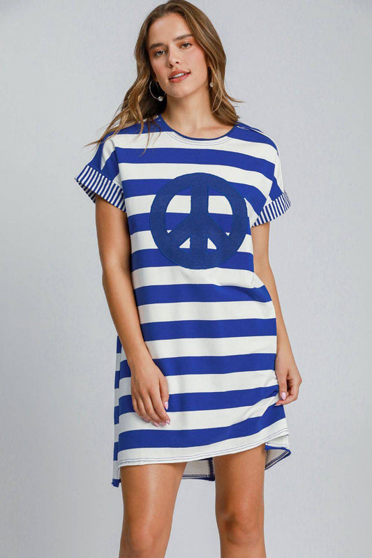 Peace Applique Striped Short Sleeve Mini Dress - Wildflower Hippies