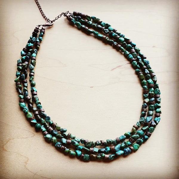 Triple Strand Turquoise & Wood Collar Necklace - Wildflower Hippies
