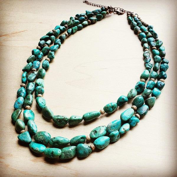 Triple Strand Turquoise & Wood Collar Necklace - Wildflower Hippies