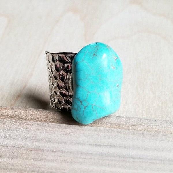 Turquoise Chunk on Cuff Ring - Wildflower Hippies