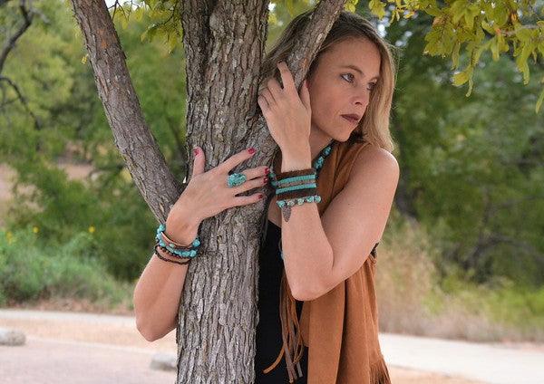 Turquoise Chunk on Cuff Ring - Wildflower Hippies