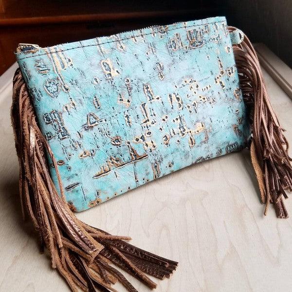 Turquoise Metallic Leather Clutch Handbag - Wildflower Hippies