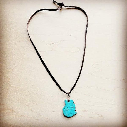 Turquoise Slab Pendant on Leather Cord Necklace - Wildflower Hippies