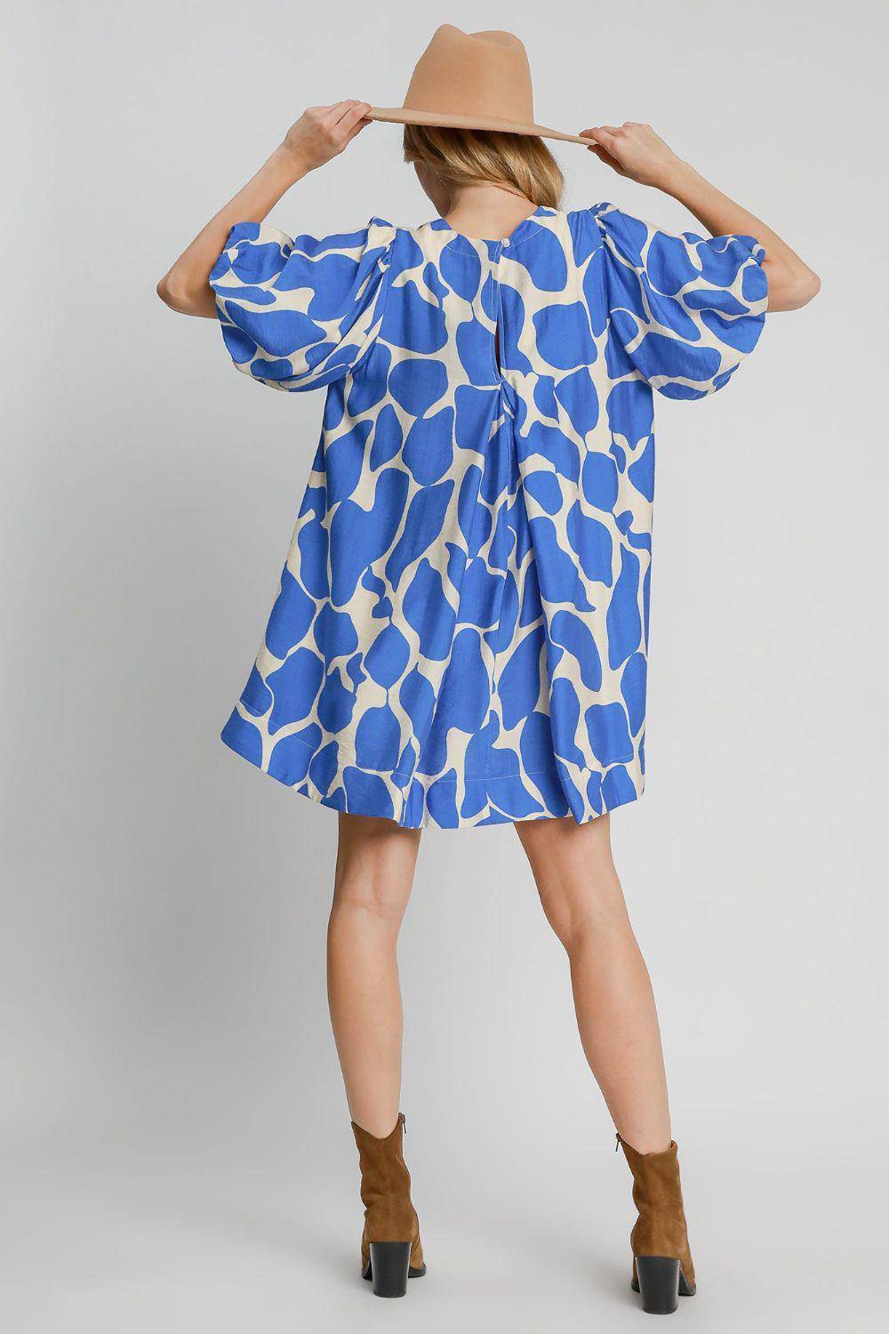 Two Tone Abstract Print Puff Sleeve Dress - Wildflower Hippies