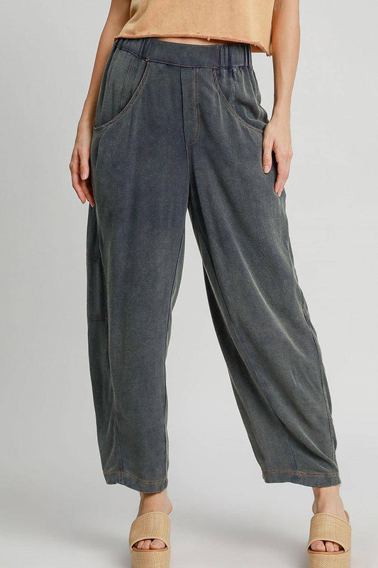 Elastic Waist Baggy Fit Pants with Pockets - Wildflower Hippies