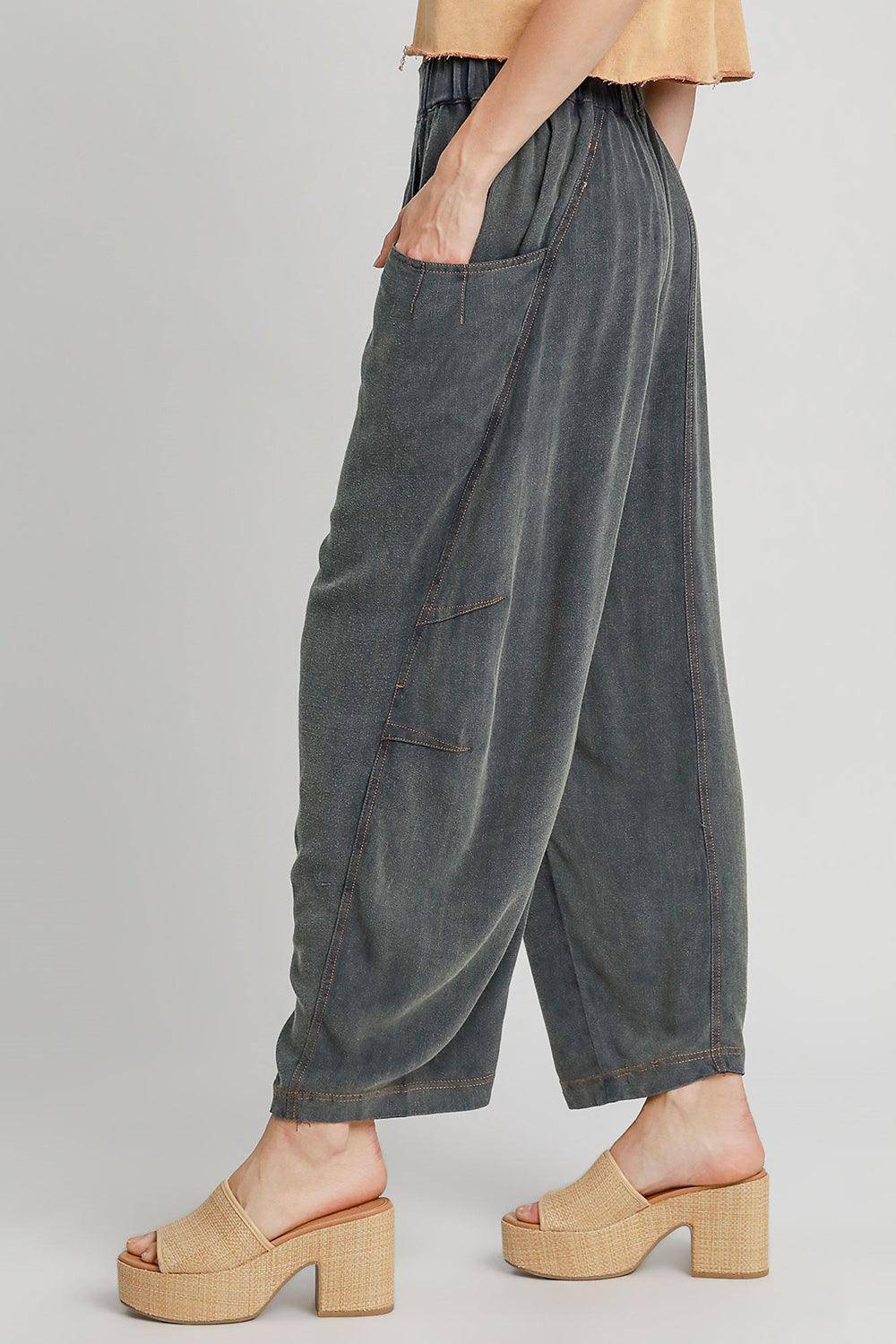 Elastic Waist Baggy Fit Pants with Pockets - Wildflower Hippies