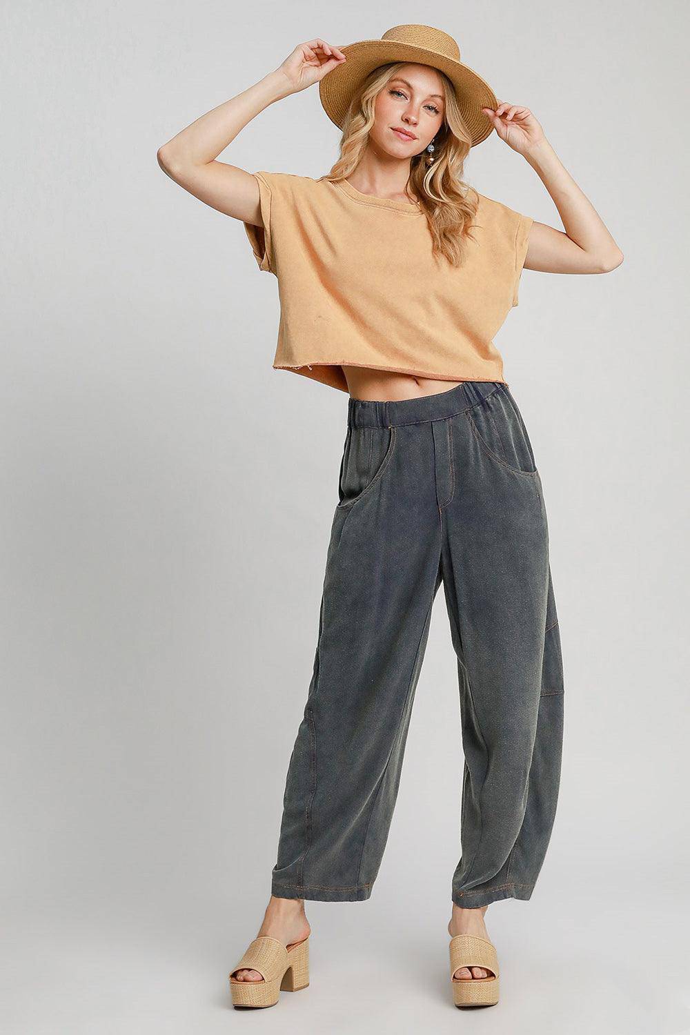 Elastic Waist Baggy Fit Pants with Pockets - Wildflower Hippies