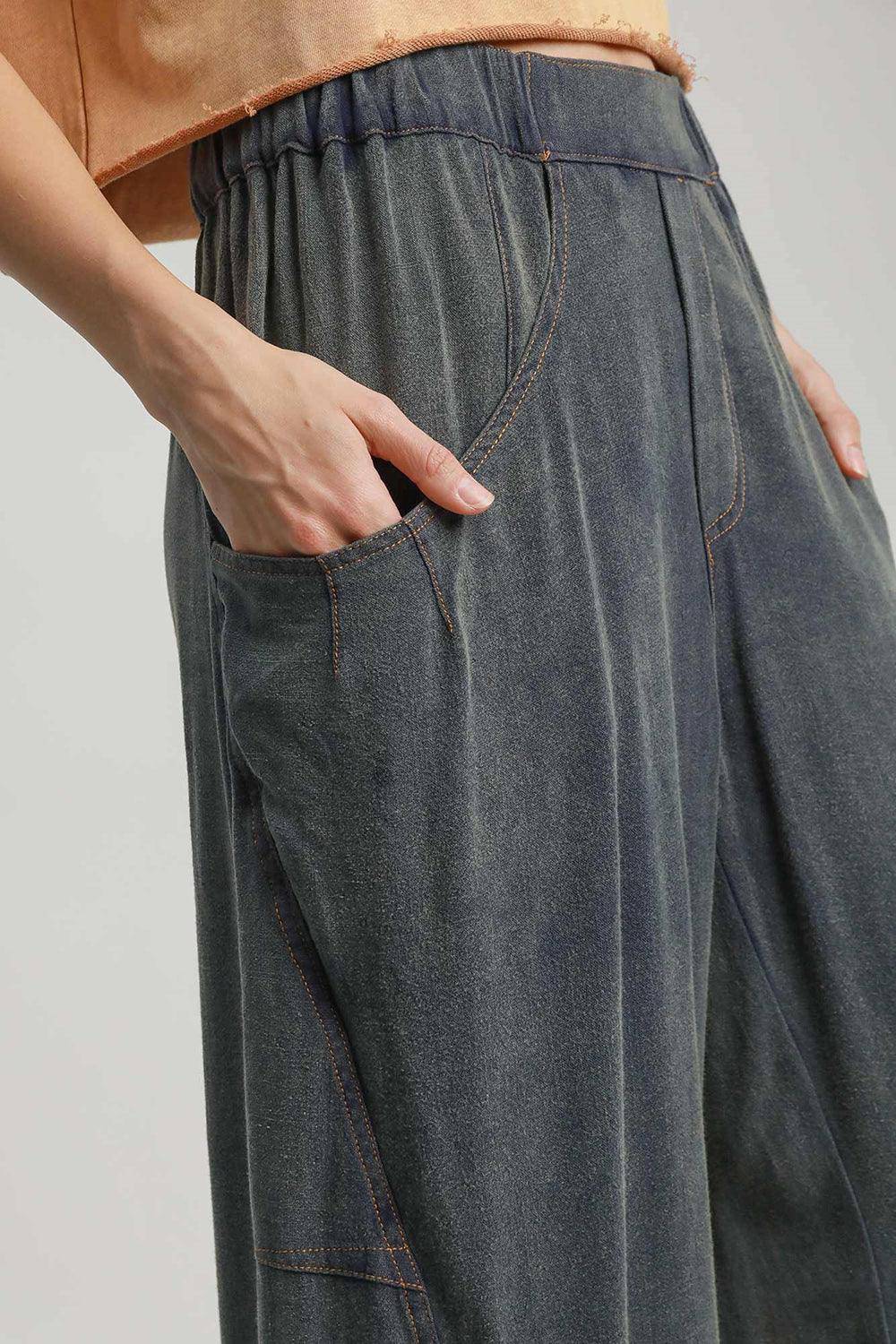 Elastic Waist Baggy Fit Pants with Pockets - Wildflower Hippies