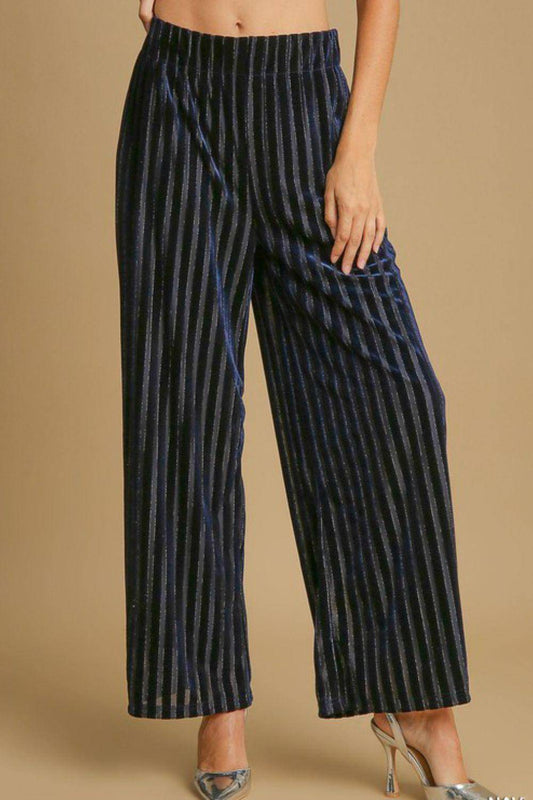 Elastic Waist Striped Wide Leg Velvet Pants - Wildflower Hippies