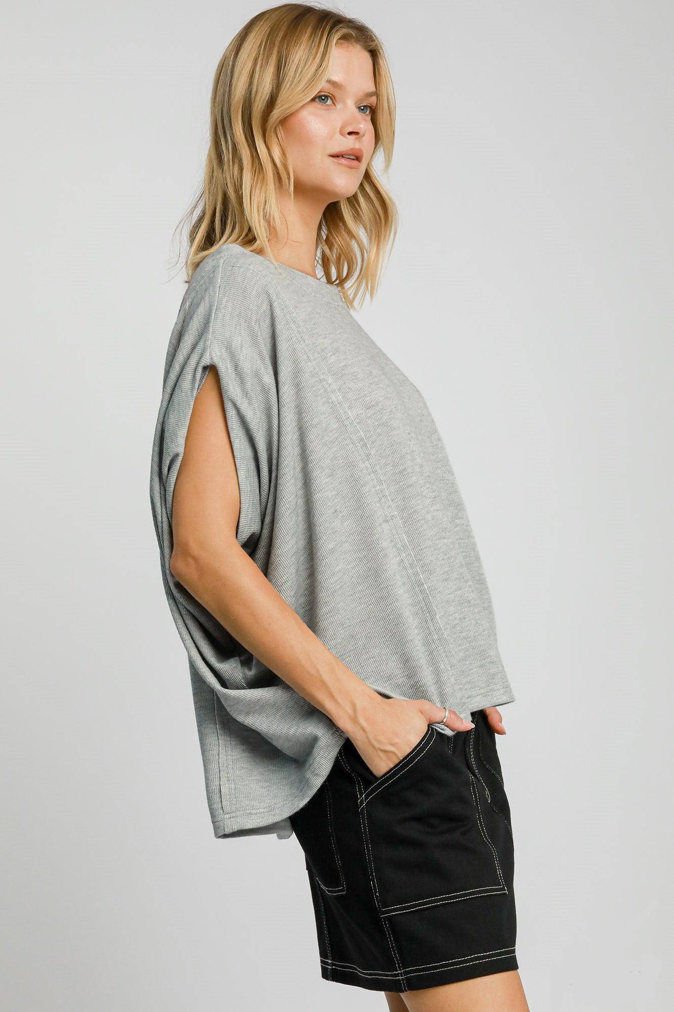 Exposed Seam Round Neck Batwing Sleeve Knit Top - Wildflower Hippies