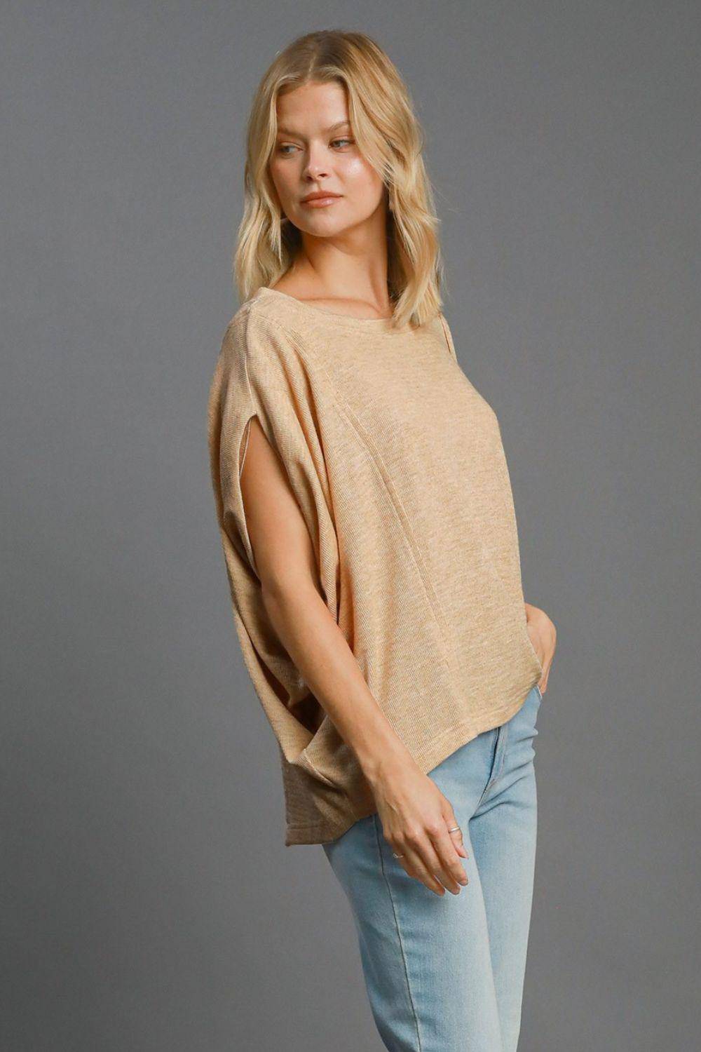 Exposed Seam Round Neck Batwing Sleeve Knit Top - Wildflower Hippies