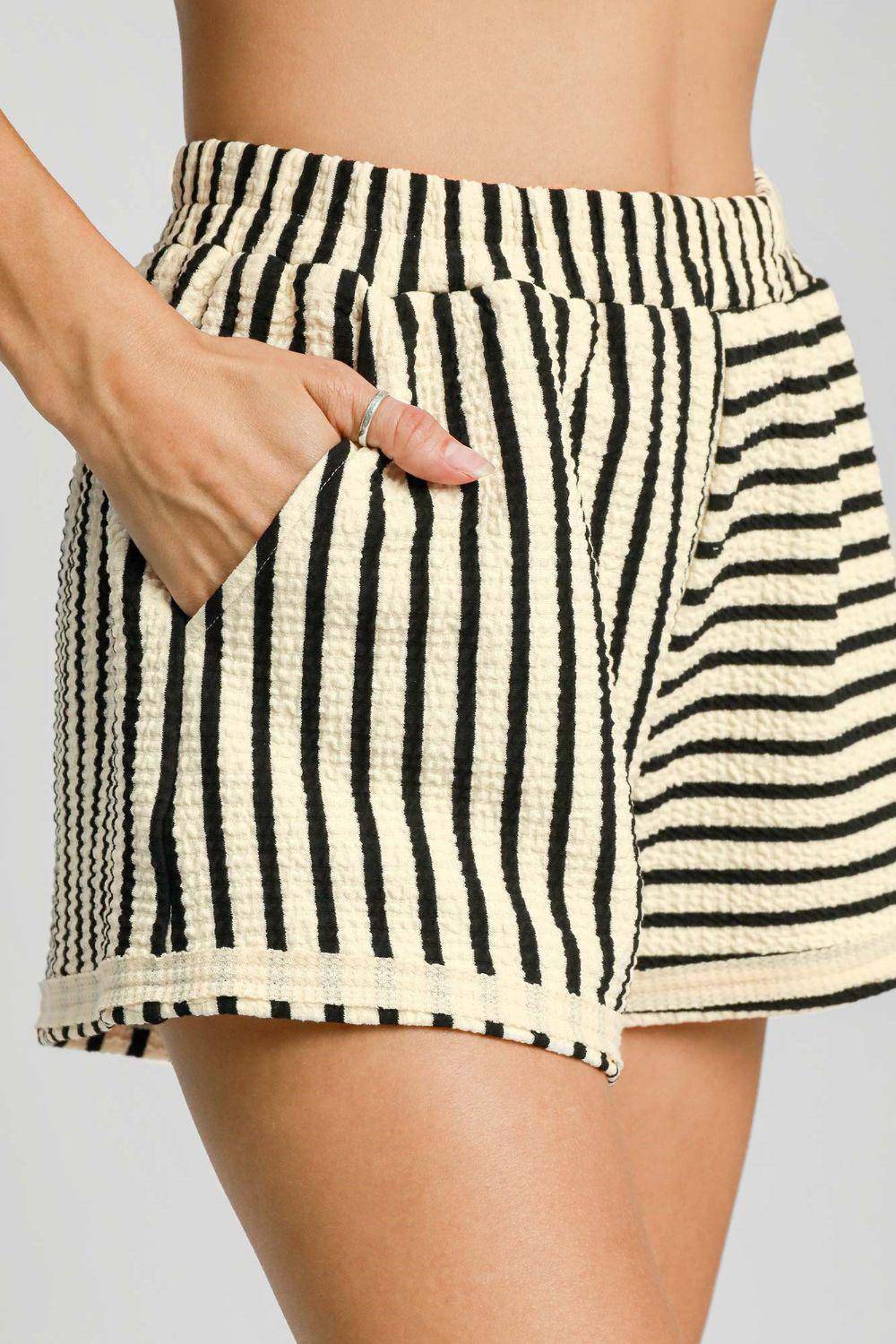 Elastic Waist Striped Shorts with Pockets - Wildflower Hippies