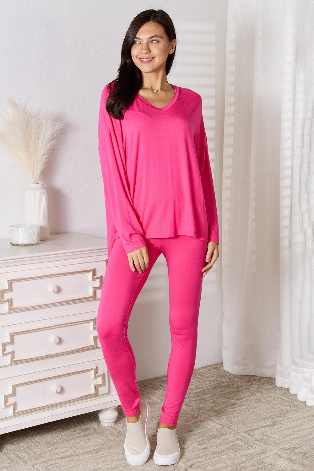 V-Neck Soft Rayon Long Sleeve Top and Pants Lounge Set - Wildflower Hippies