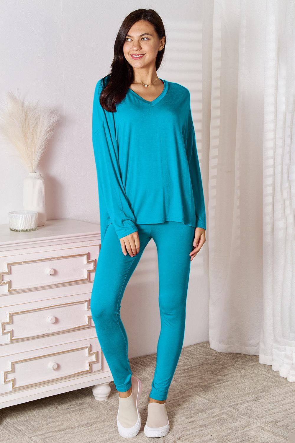 V-Neck Soft Rayon Long Sleeve Top and Pants Lounge Set - Wildflower Hippies