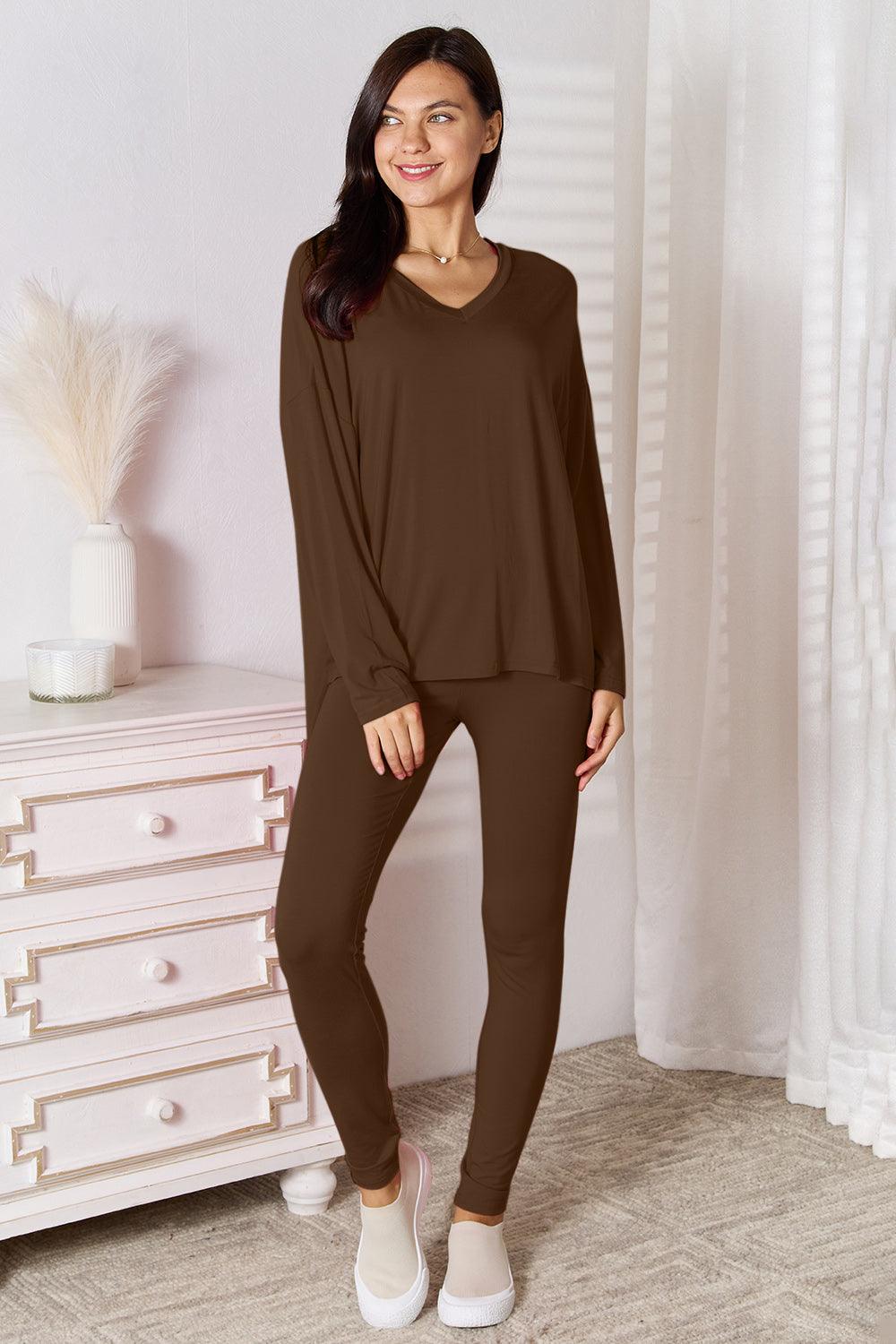 V-Neck Soft Rayon Long Sleeve Top and Pants Lounge Set - Wildflower Hippies