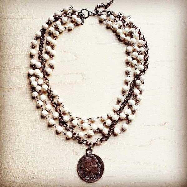 White Turquoise And Necklace with Copper Coin - Wildflower Hippies