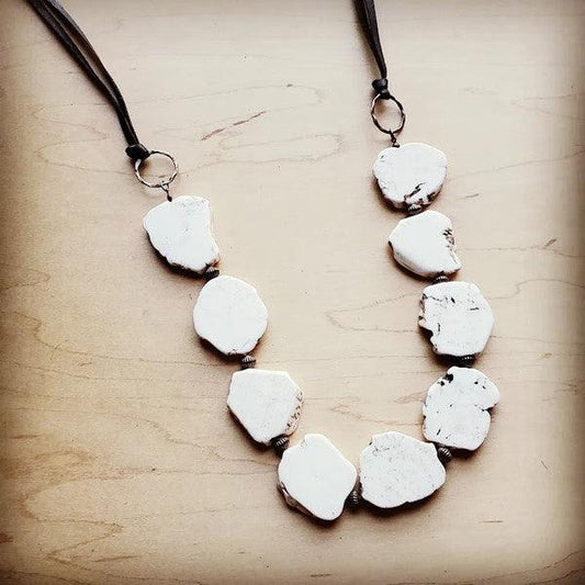 White Turquoise Slab Necklace with Leather Closure - Wildflower Hippies