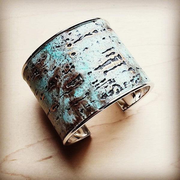 Wide Bangle Bracelet in Turquoise Metallic Leather - Wildflower Hippies