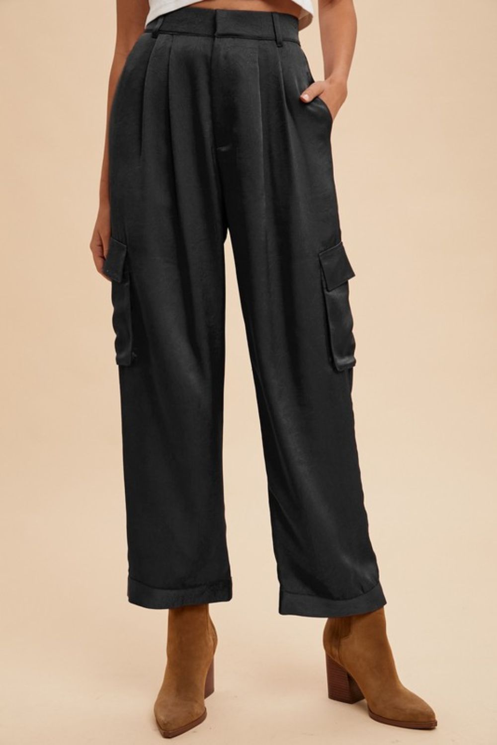 Wide Leg Cargo Satin Pants - Wildflower Hippies